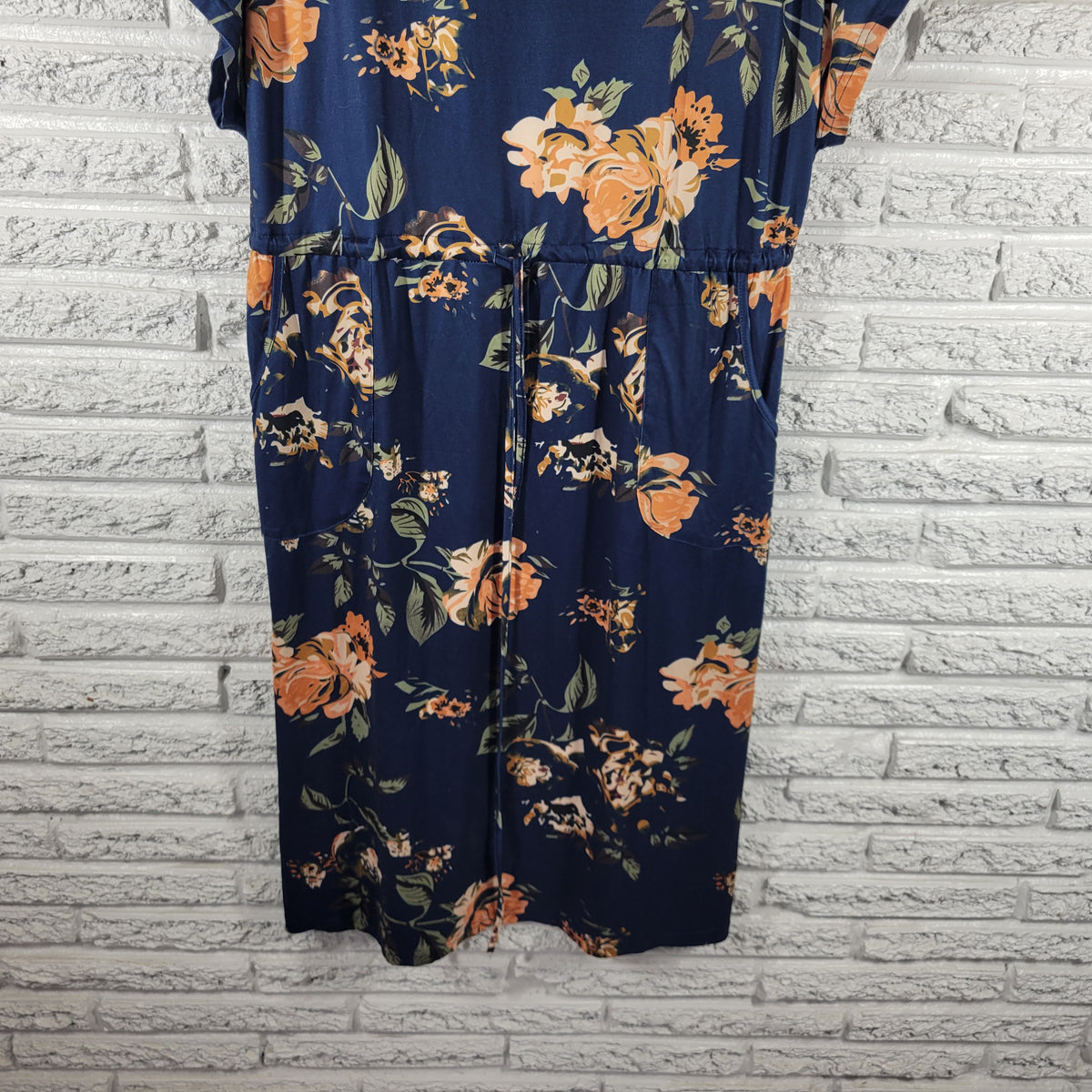 Emery Rose XL Floral Dress Knee Length Belted Sash Pockets Short Sleeve FLO40E