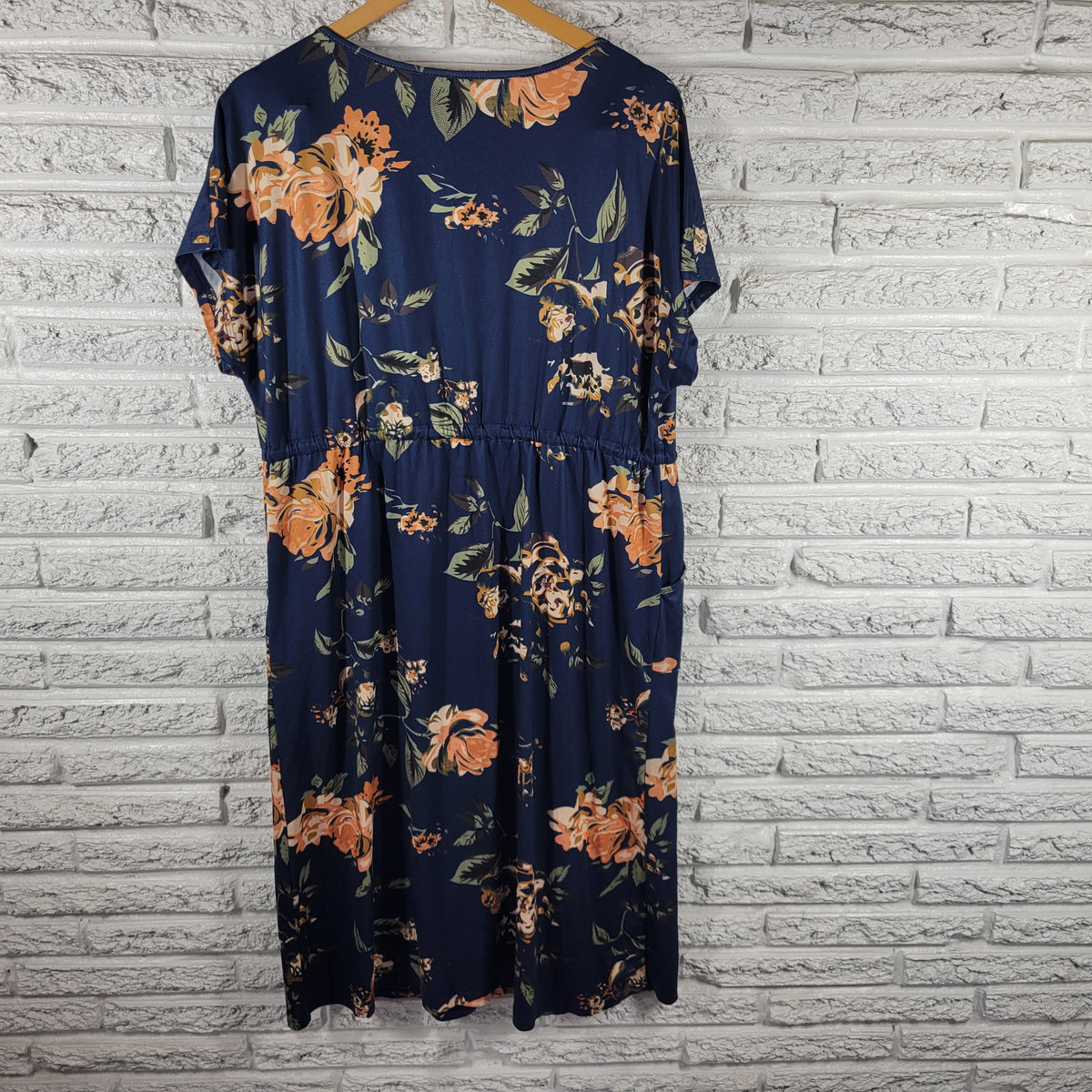 Emery Rose XL Floral Dress Knee Length Belted Sash Pockets Short Sleeve FLO40E