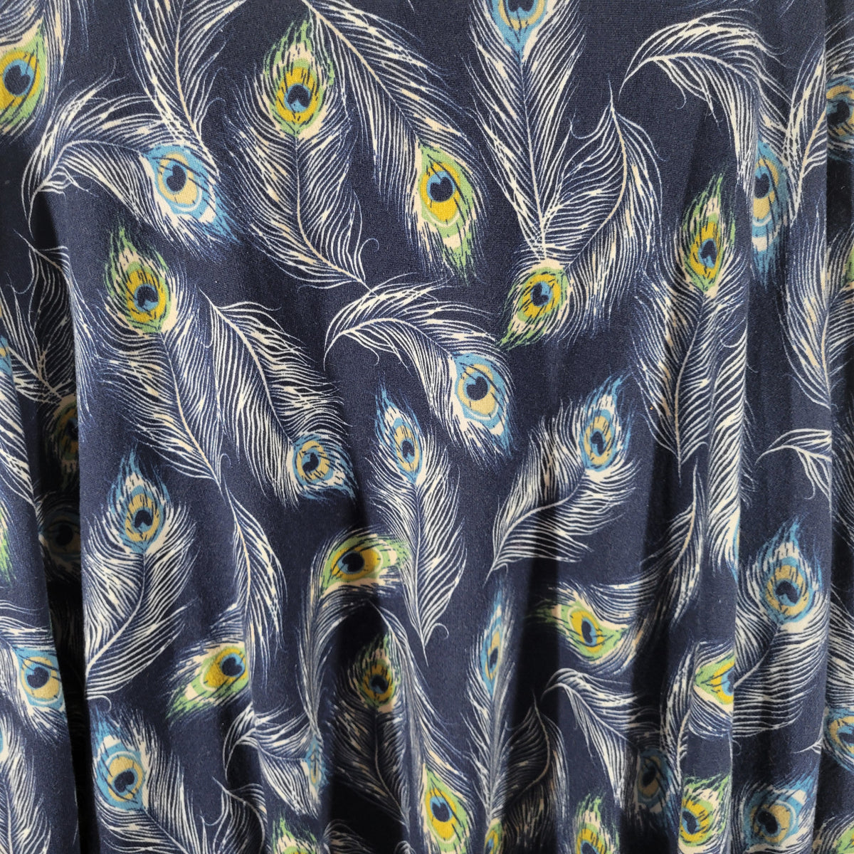 LuLaRoe 2XL Open Cardigan Sweater Peacock Feather Blue Plus Size Knit C7E