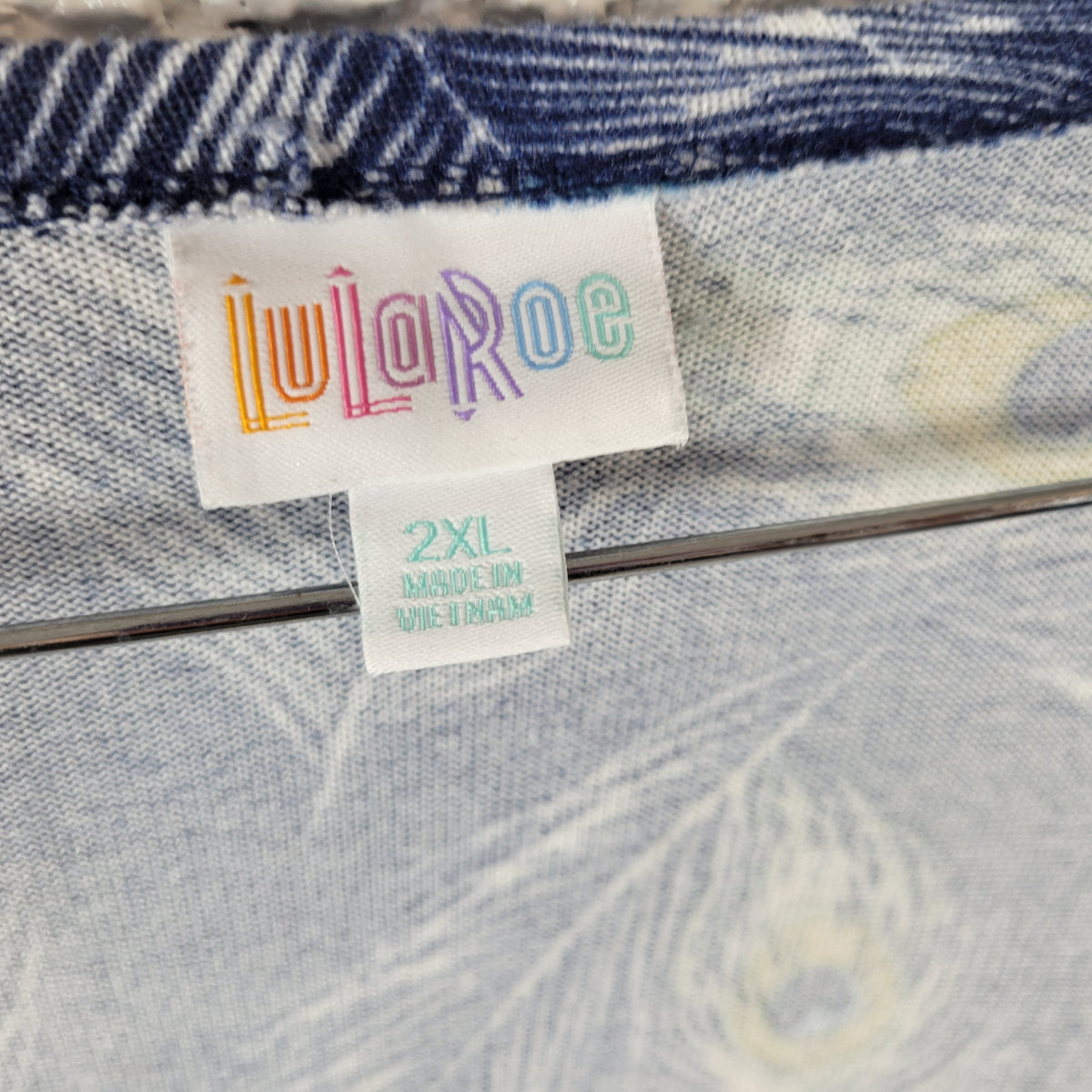 LuLaRoe 2XL Open Cardigan Sweater Peacock Feather Blue Plus Size Knit C7E