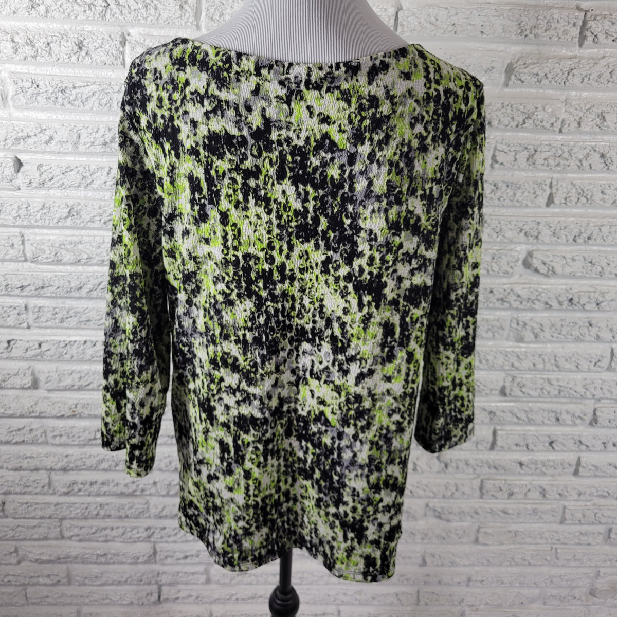 Alfani 2X Blouse Green Black Watercolor Pleated Ruched 3/4 Sleeve Top WAT59E