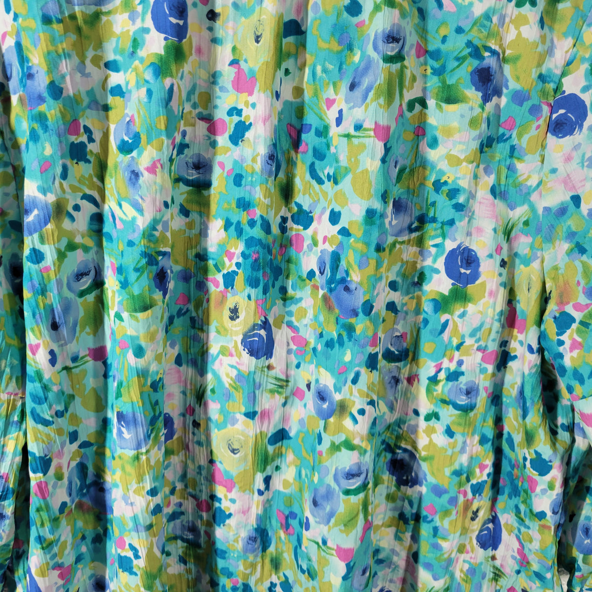 Avenue Soft Womens 26 28 Sequin Blue Green Floral Crinkle Crepe 3/4 Sleeve Top