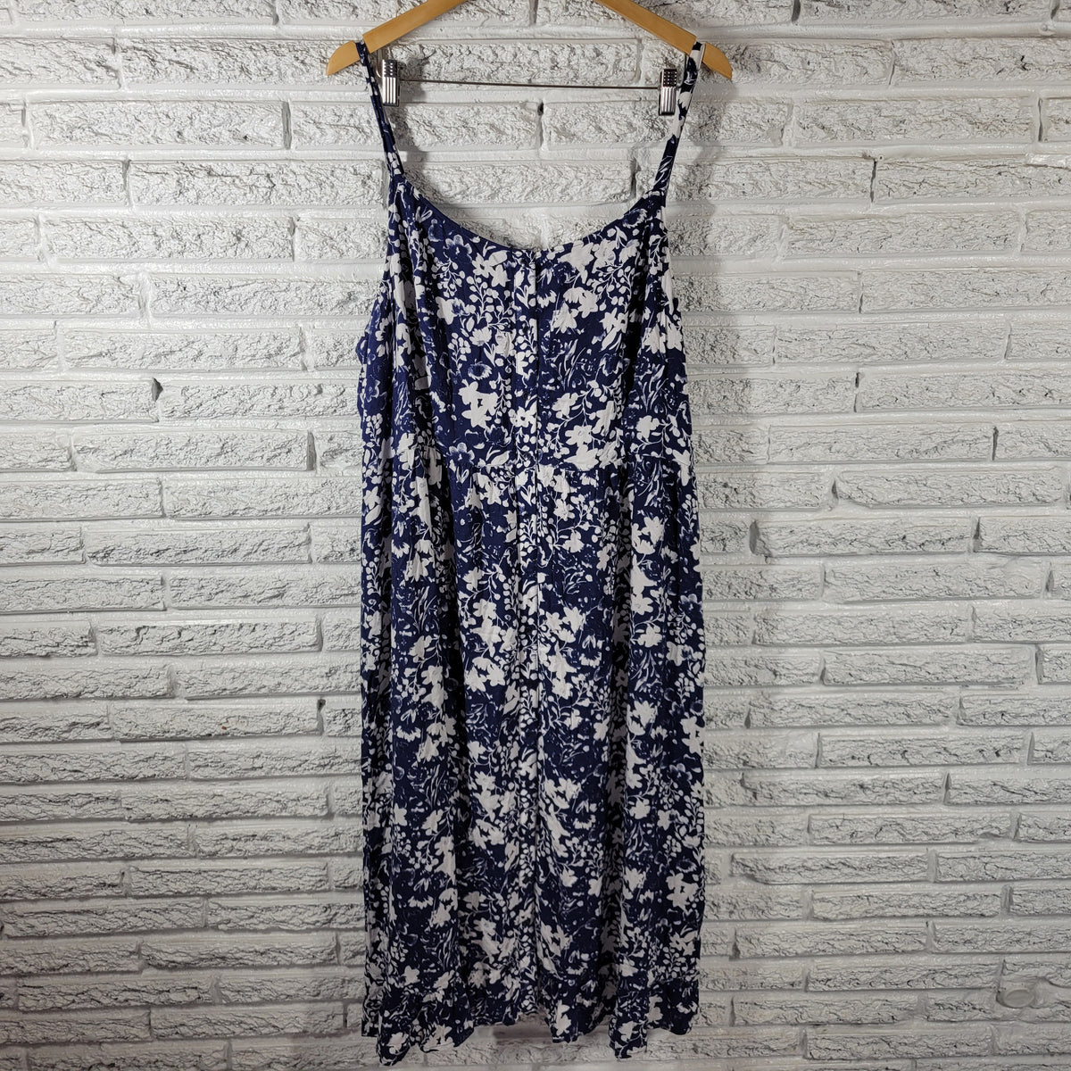 GH Bass Womens XXL Blue White Floral Ruffle Fit Flare Midi Slip Dress SunDress FLO299E