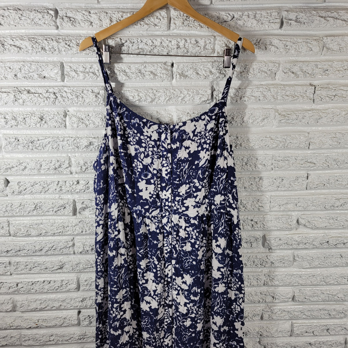 GH Bass Womens XXL Blue White Floral Ruffle Fit Flare Midi Slip Dress SunDress FLO299E