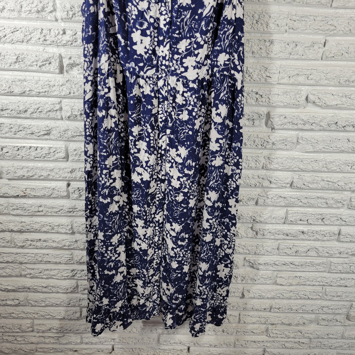 GH Bass Womens XXL Blue White Floral Ruffle Fit Flare Midi Slip Dress SunDress FLO299E