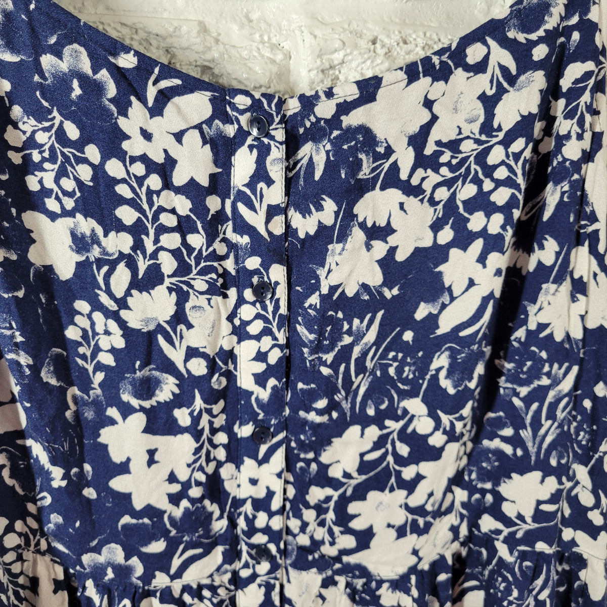 GH Bass Womens XXL Blue White Floral Ruffle Fit Flare Midi Slip Dress SunDress FLO299E