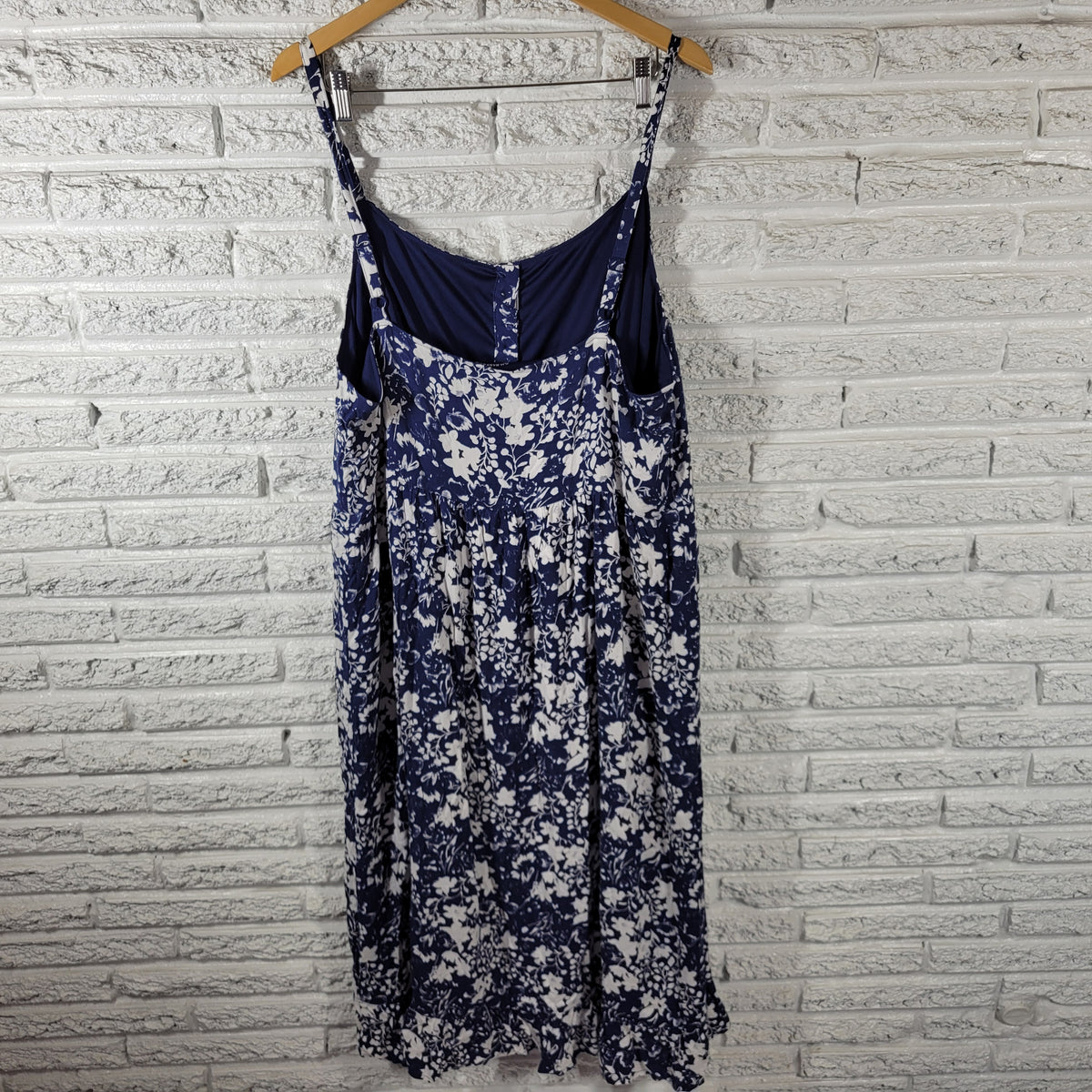 GH Bass Womens XXL Blue White Floral Ruffle Fit Flare Midi Slip Dress SunDress FLO299E