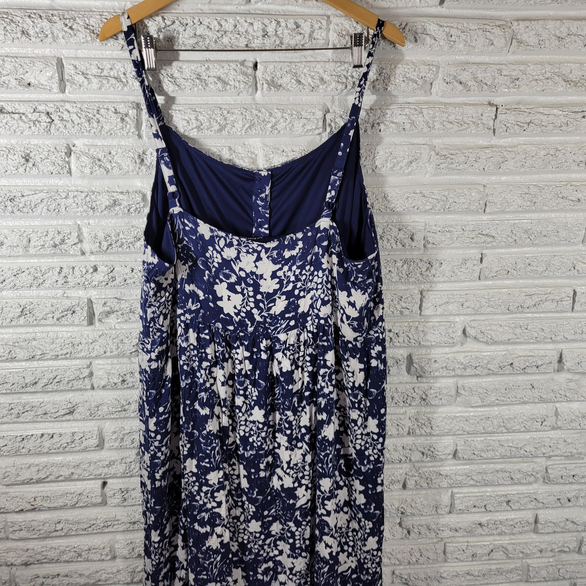 GH Bass Womens XXL Blue White Floral Ruffle Fit Flare Midi Slip Dress SunDress FLO299E