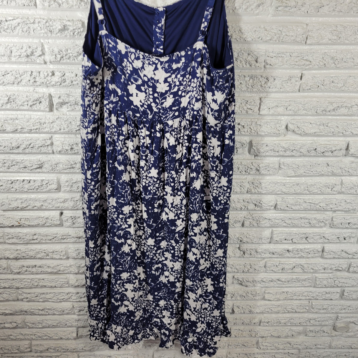 GH Bass Womens XXL Blue White Floral Ruffle Fit Flare Midi Slip Dress SunDress FLO299E