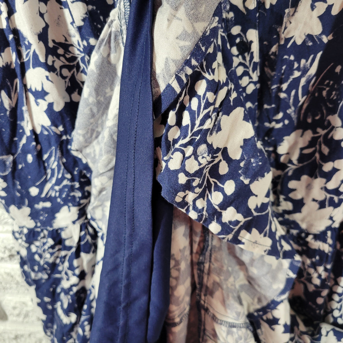 GH Bass Womens XXL Blue White Floral Ruffle Fit Flare Midi Slip Dress SunDress FLO299E