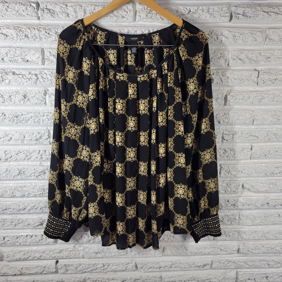 Alfani Womens 22W Black Gold Geometric Studded Rhinestone Long Sleeve GEO157XE