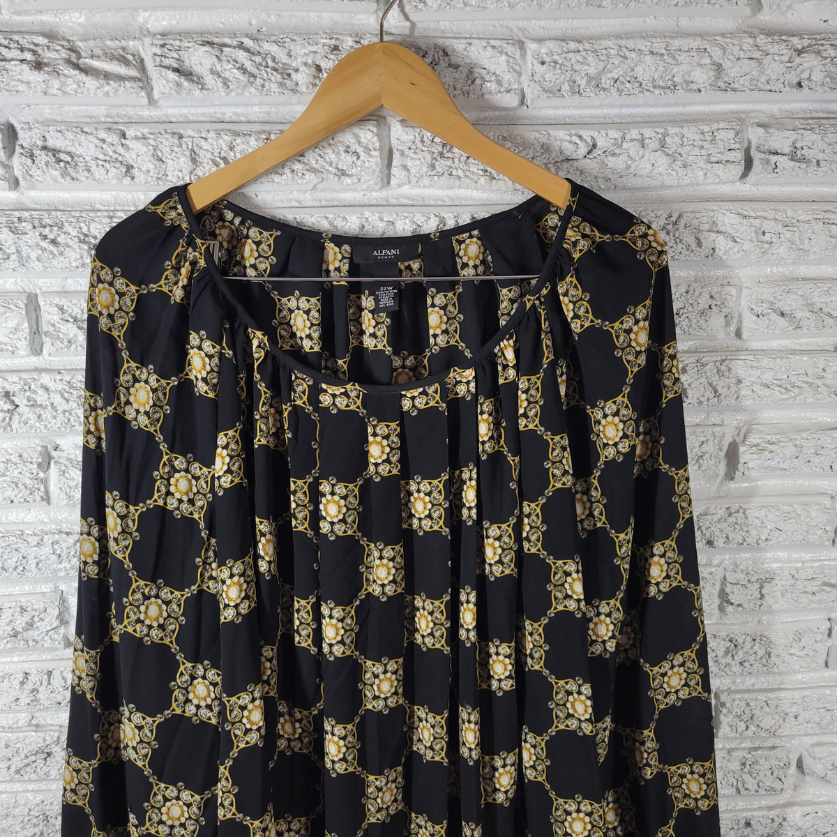 Alfani Womens 22W Black Gold Geometric Studded Rhinestone Long Sleeve GEO157XE