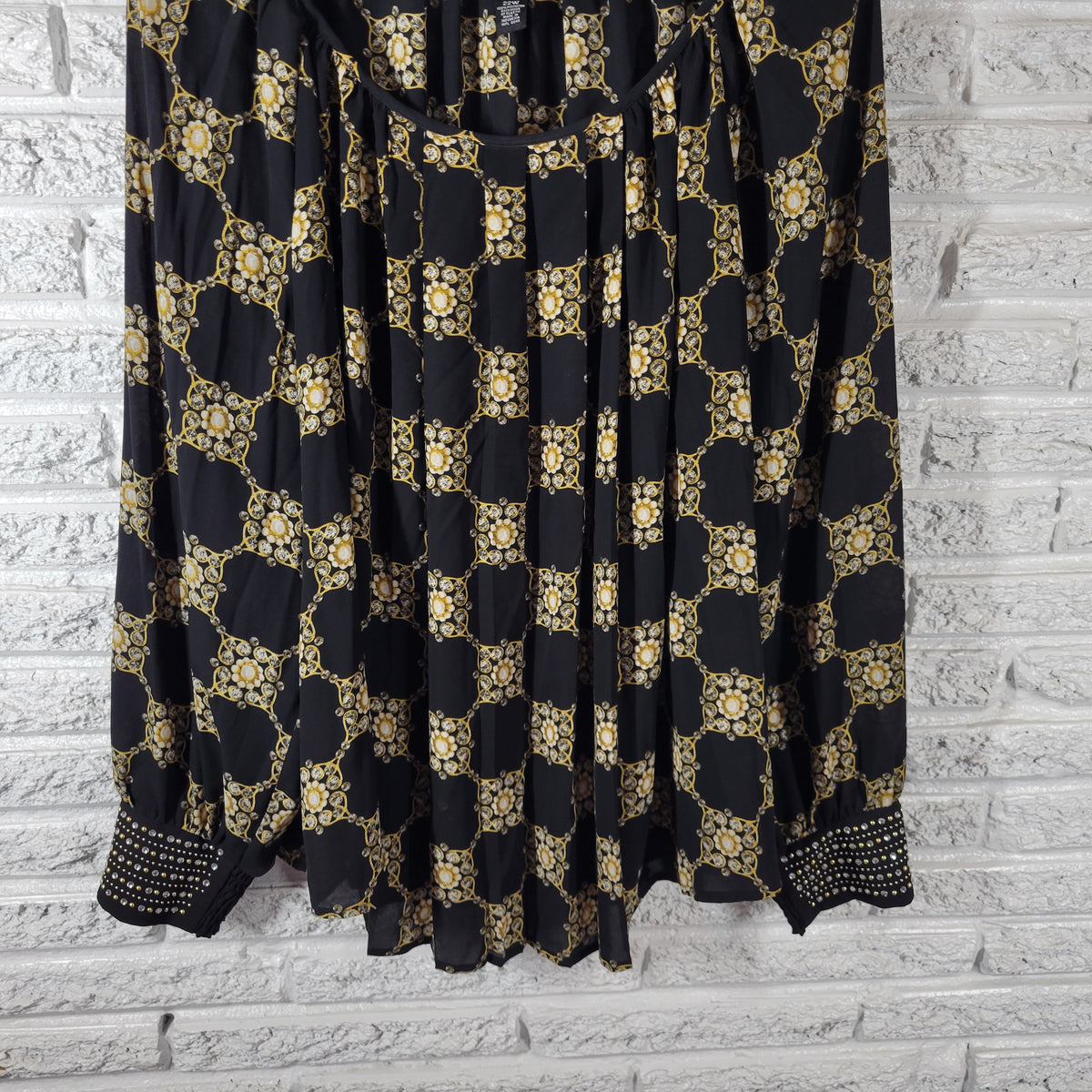 Alfani Womens 22W Black Gold Geometric Studded Rhinestone Long Sleeve GEO157XE