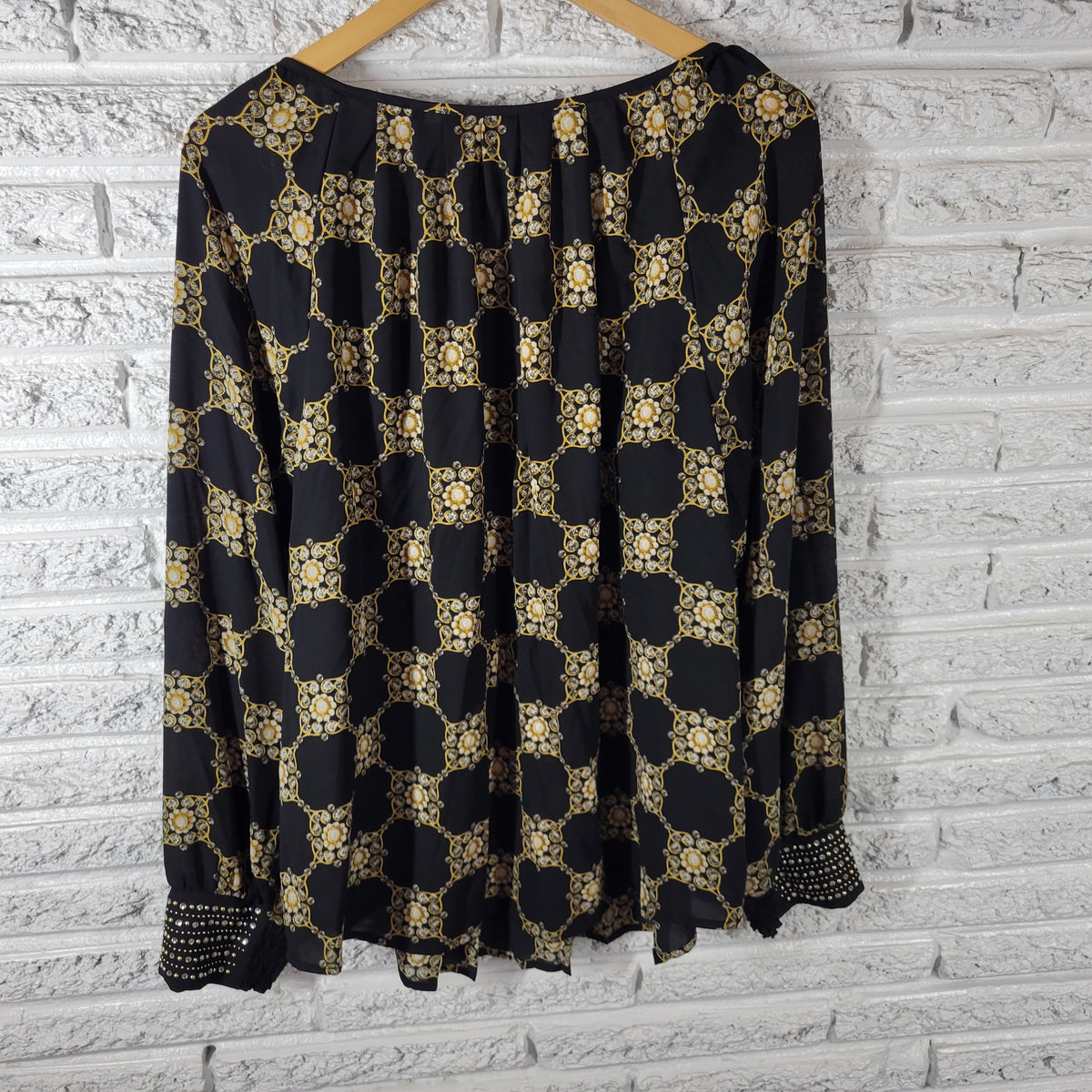 Alfani Womens 22W Black Gold Geometric Studded Rhinestone Long Sleeve GEO157XE
