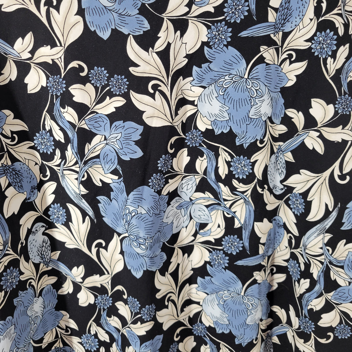 Charter Club Women Top 3X Plus Black Blue Floral V-Neck 3/4 Sleeve Stretch FLO215E