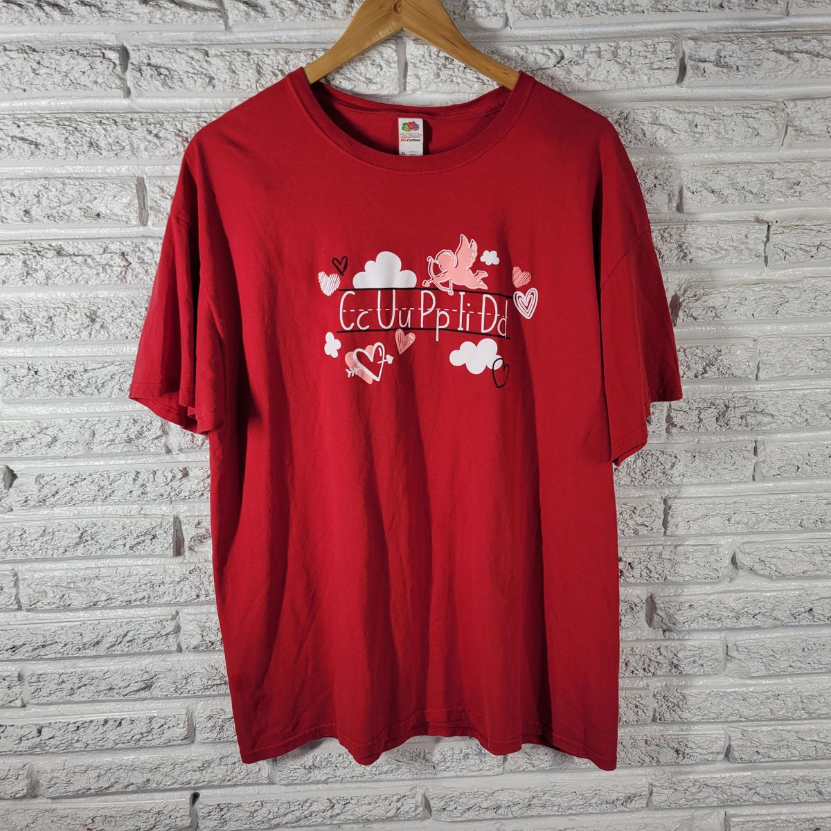 Fruit of the Loom XL Red Valentine Cupid Teacher Graphic Tee Short Sleeve RED14E
