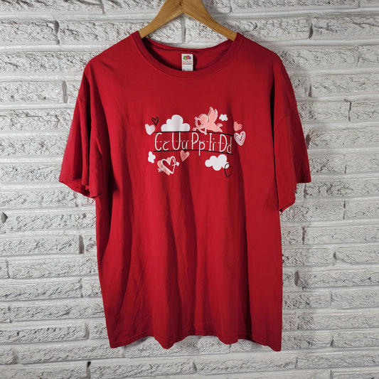 Fruit of the Loom XL Red Valentine Cupid Teacher Graphic Tee Short Sleeve RED14E