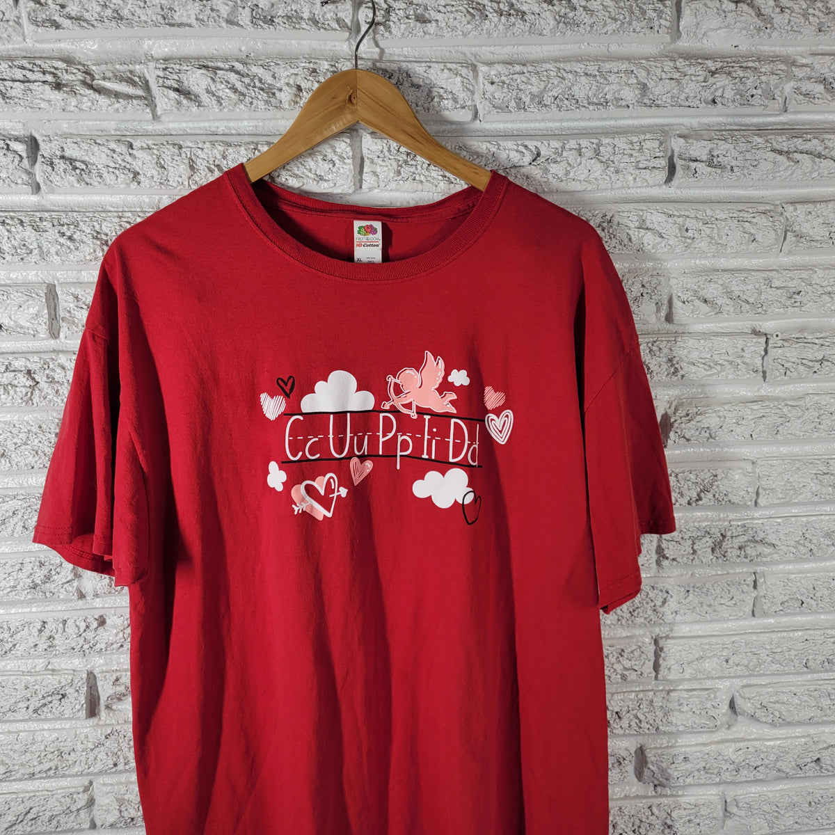 Fruit of the Loom XL Red Valentine Cupid Teacher Graphic Tee Short Sleeve RED14E