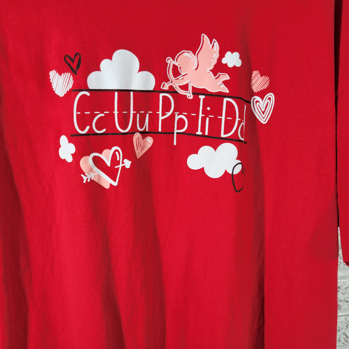 Fruit of the Loom XL Red Valentine Cupid Teacher Graphic Tee Short Sleeve RED14E