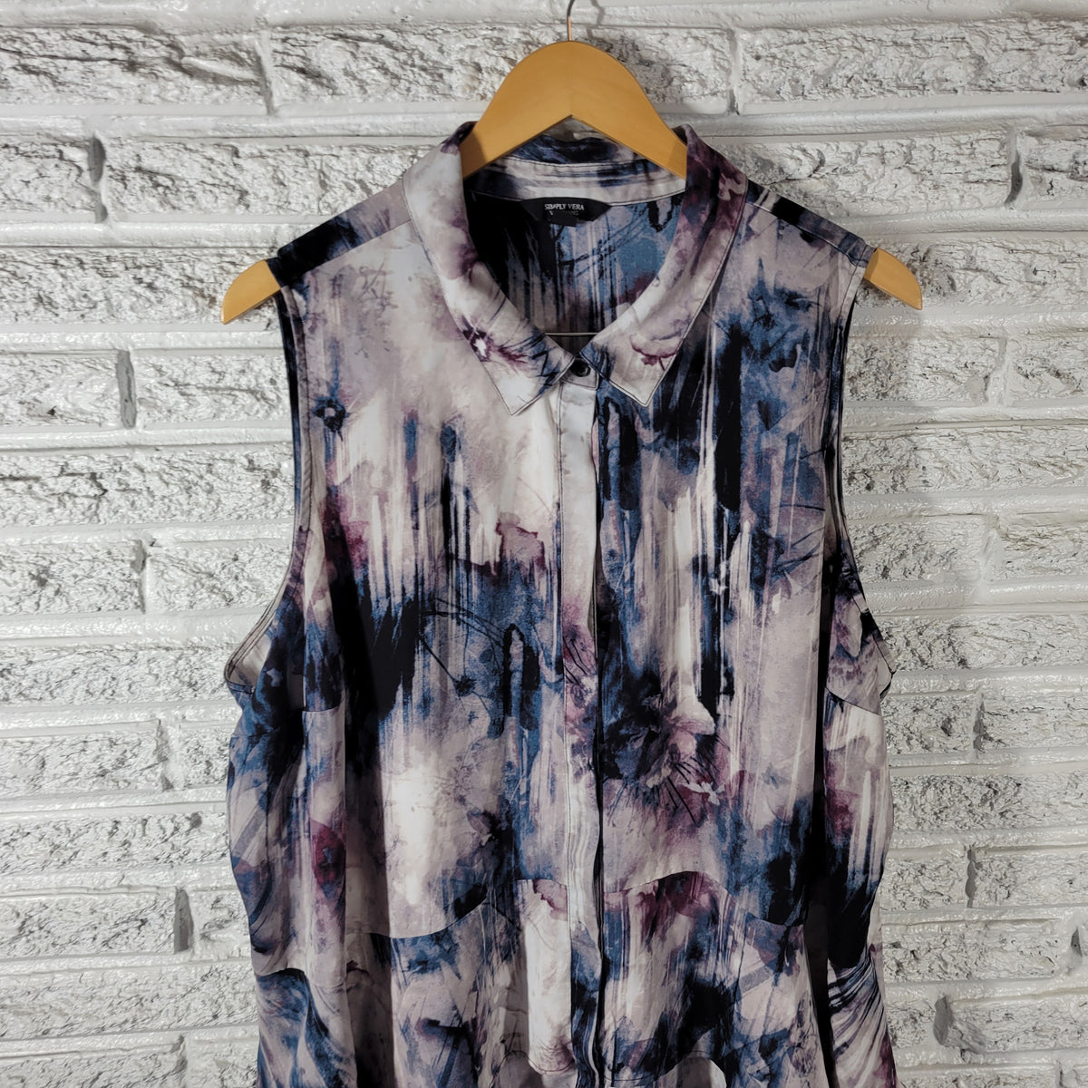 Simply Vera Wang 2X Blue Purple Watercolor Asymmetric Collared Sleeveless WAT50E