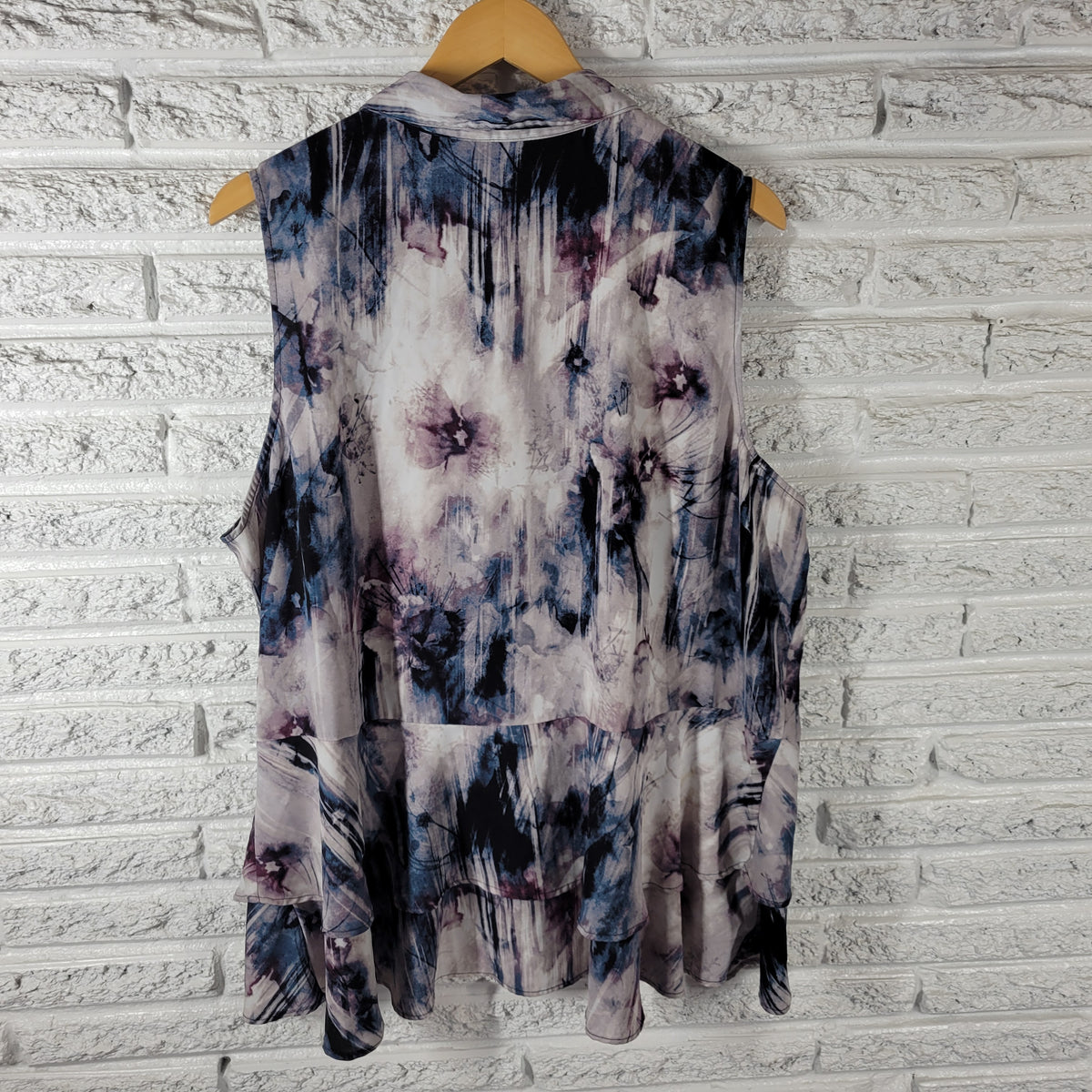 Simply Vera Wang 2X Blue Purple Watercolor Asymmetric Collared Sleeveless WAT50E