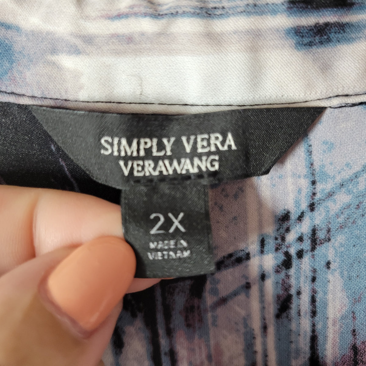Simply Vera Wang 2X Blue Purple Watercolor Asymmetric Collared Sleeveless WAT50E