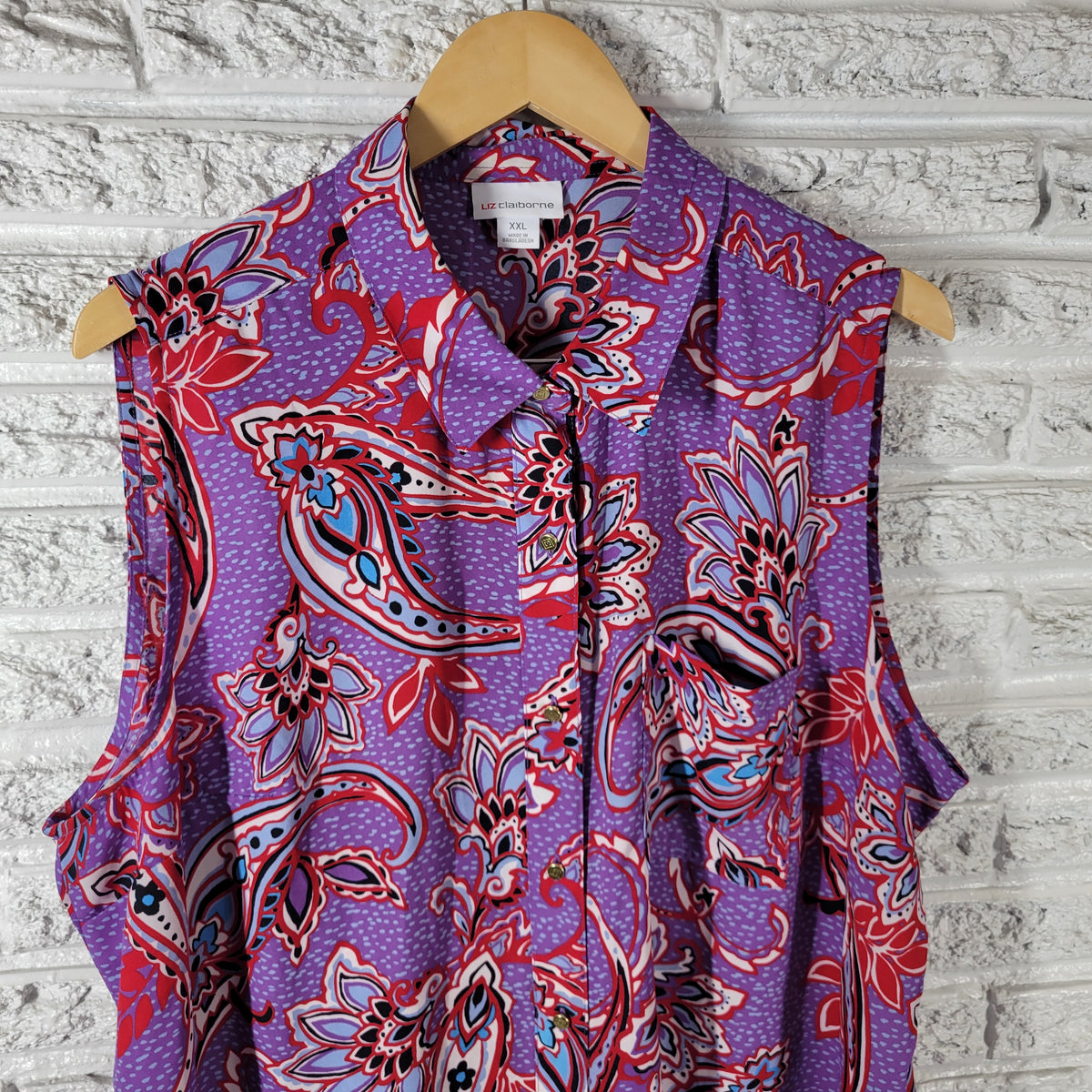 Liz Claiborne 2XL XXL Floral Sleeveless Top Collared Button Up Plus Size FLO261E