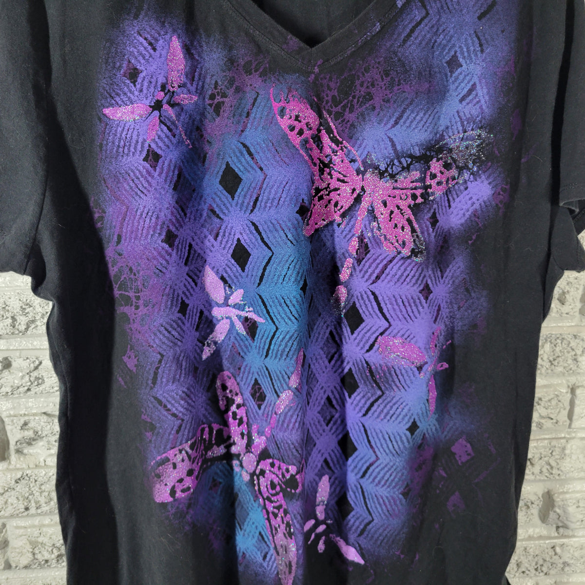 Just My Size Women 3X Tee Dragonfly Glitter V-Neck Cotton Plus Size Shirt NOV127E
