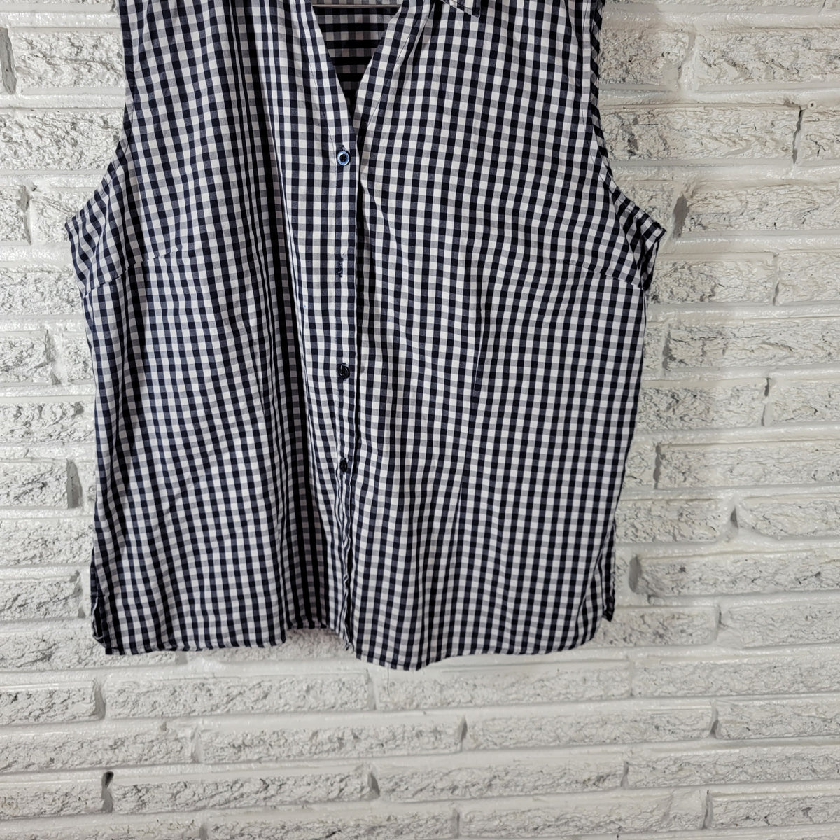 Basic Editions XL Blue White Gingham Check Sleeveless Button Up Collared PLA20E