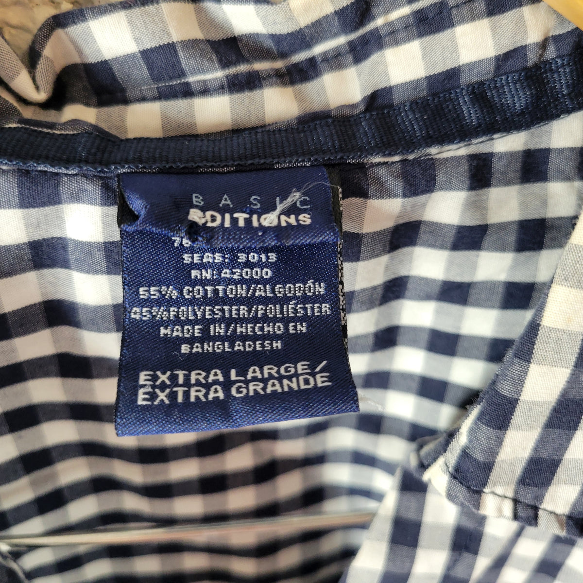 Basic Editions XL Blue White Gingham Check Sleeveless Button Up Collared PLA20E