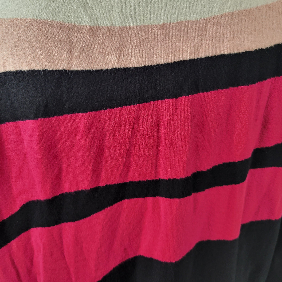Chicos XL Pink Striped Pullover Sweater 3/4 Sleeve Tight Knit Crewneck Tops STR95E