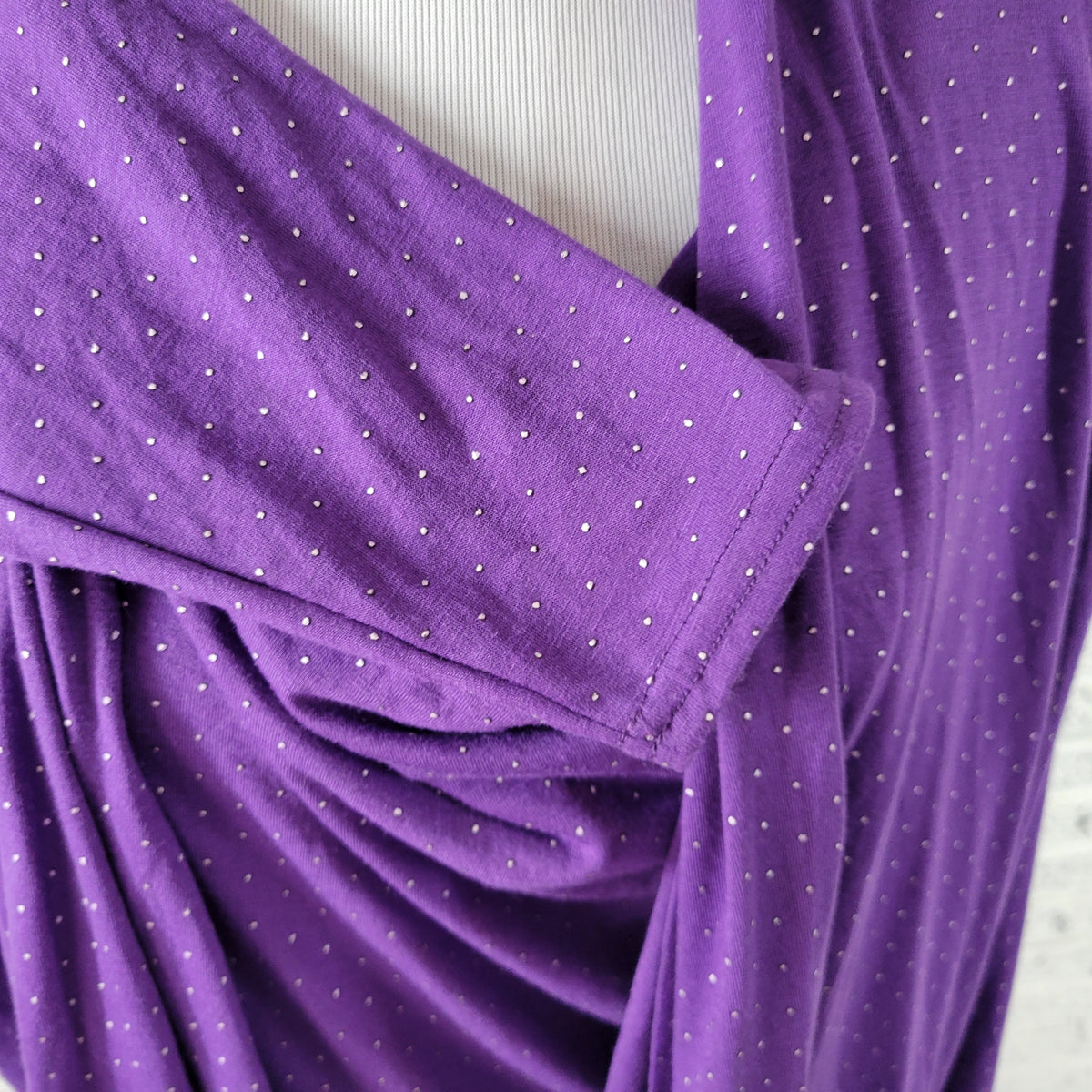 Laura Scott 1X Plus Size Purple Twofer Top Cowl Neck Raised Dot Long Sleeve PUR28E