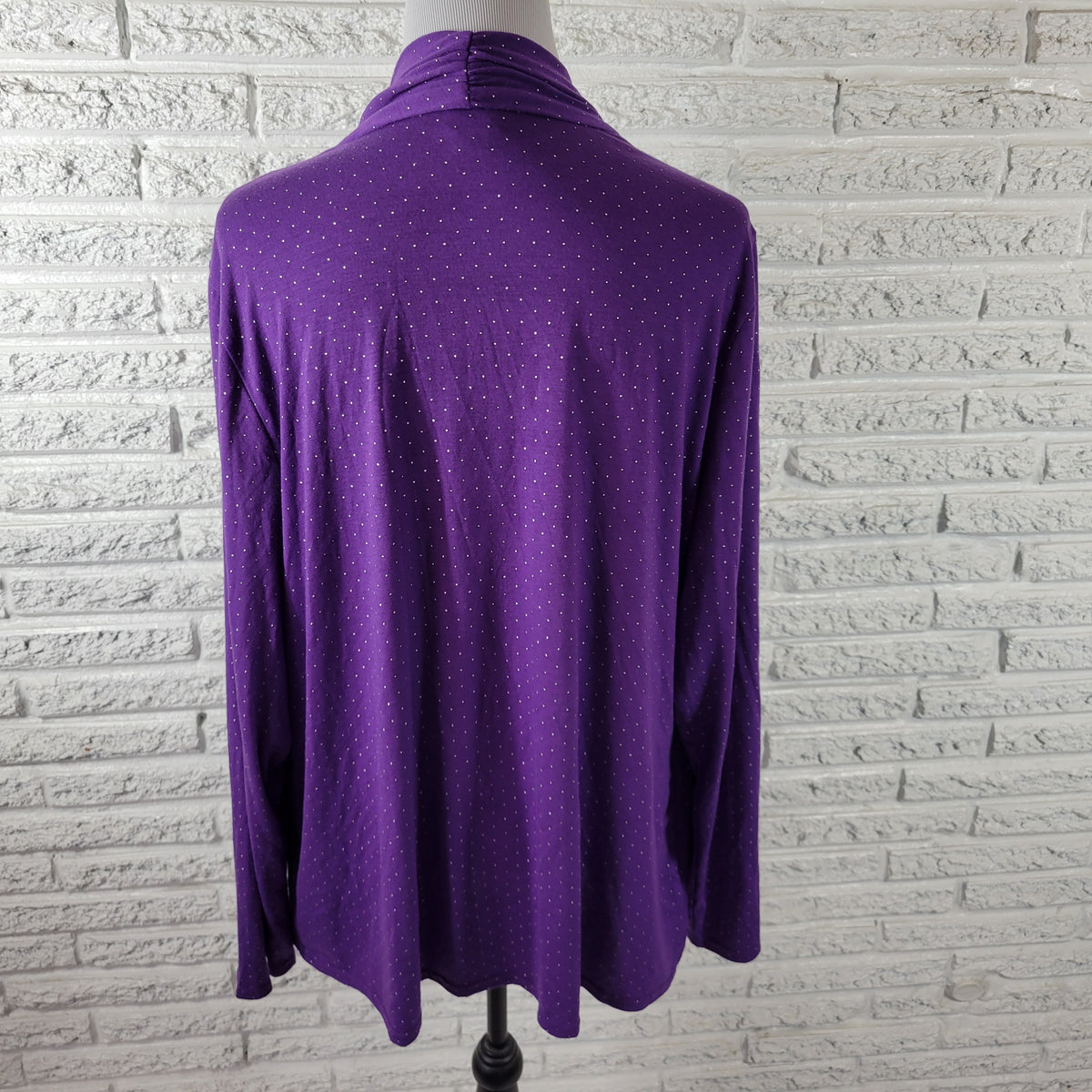 Laura Scott 1X Plus Size Purple Twofer Top Cowl Neck Raised Dot Long Sleeve PUR28E