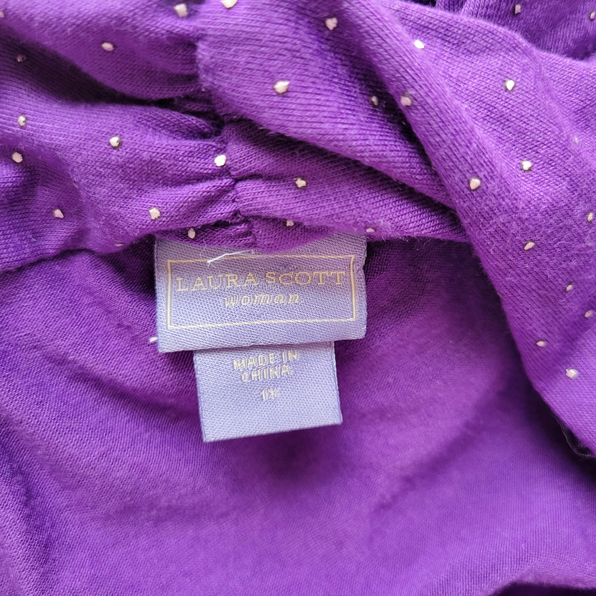 Laura Scott 1X Plus Size Purple Twofer Top Cowl Neck Raised Dot Long Sleeve PUR28E