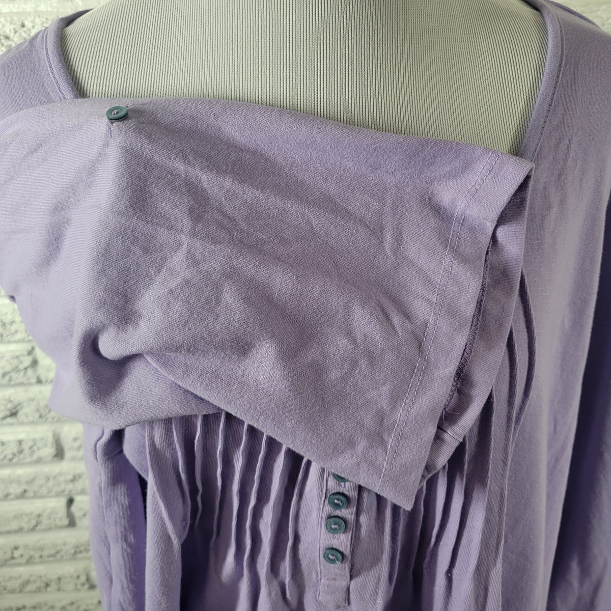 Woman Within Womens Top 1X Lavender Solid Pintuck 3/4 Sleeve Button Up Blouse PUR40E