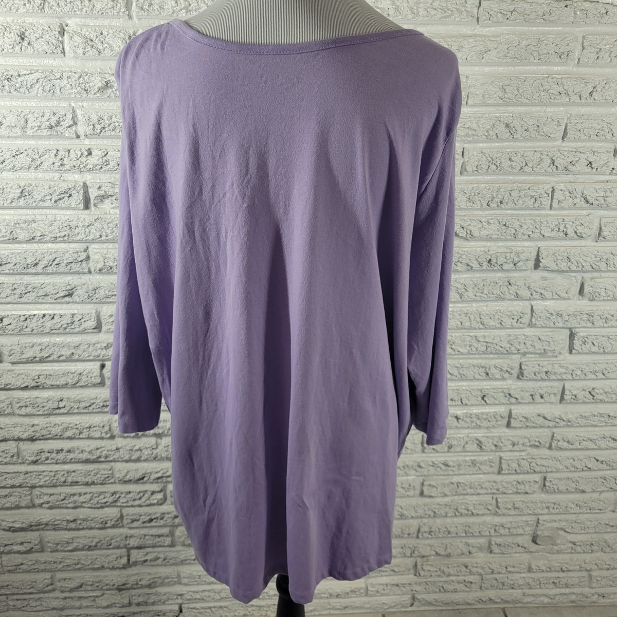 Woman Within Womens Top 1X Lavender Solid Pintuck 3/4 Sleeve Button Up Blouse PUR40E