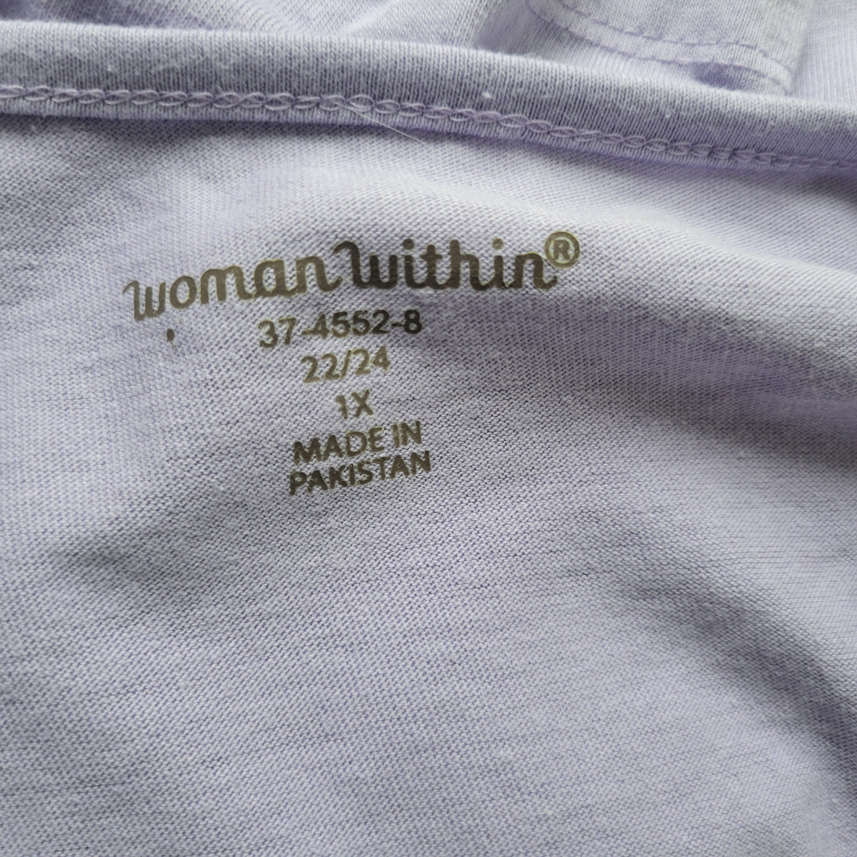 Woman Within Womens Top 1X Lavender Solid Pintuck 3/4 Sleeve Button Up Blouse PUR40E