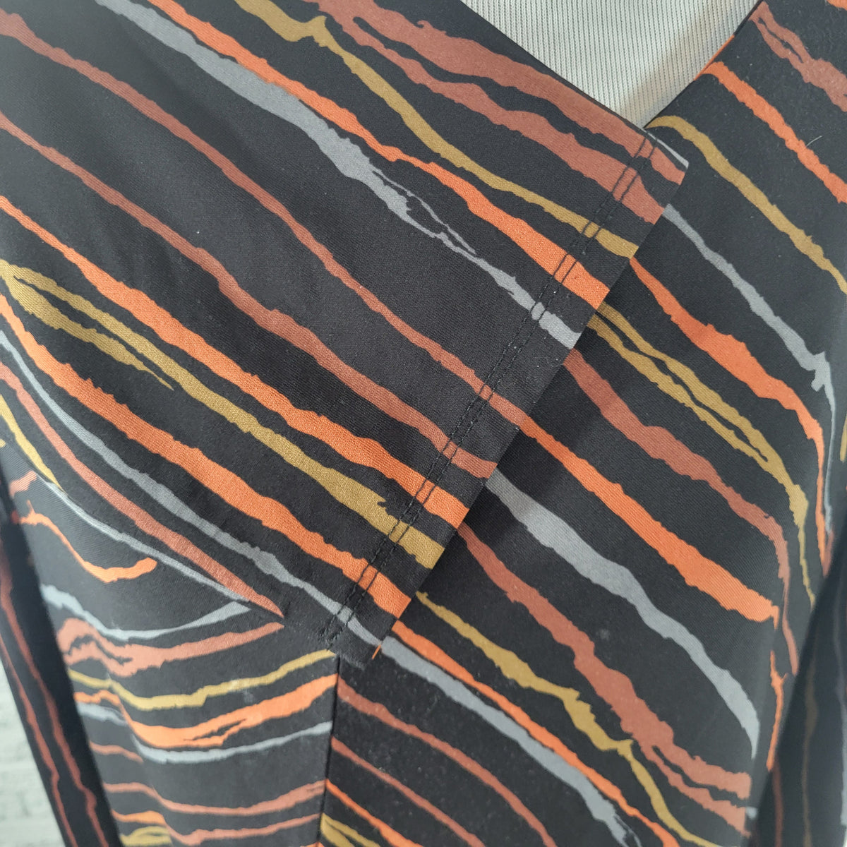 Bob Mackie Wearable Art Womens 1X Striped V-Neck 3/4 Sleeve Blouse Top Casual STR126E