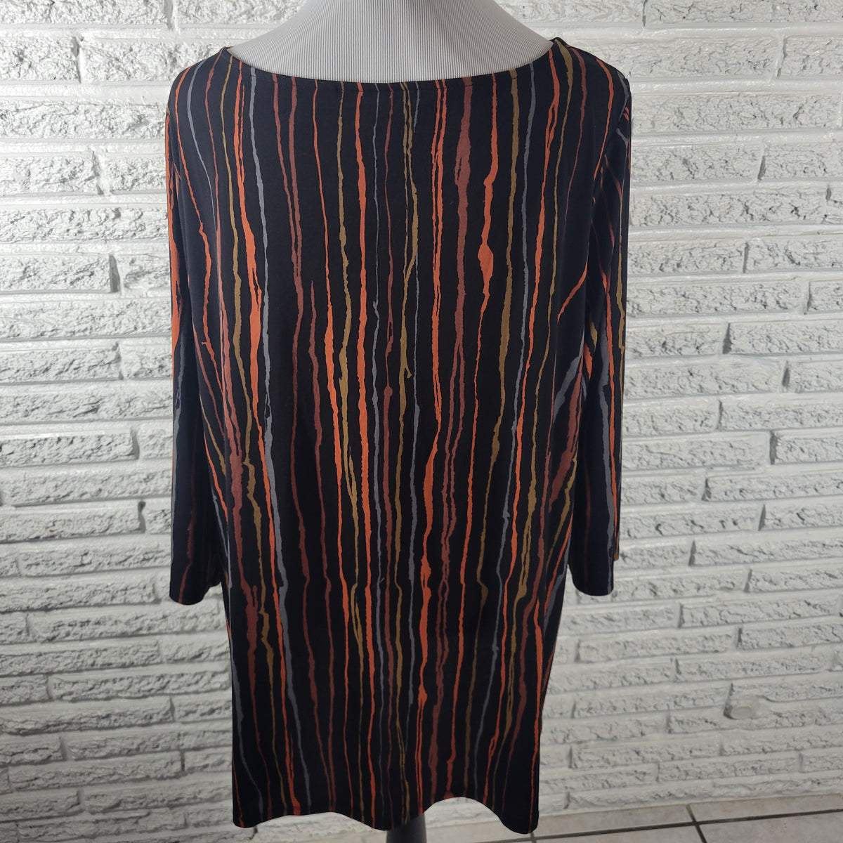 Bob Mackie Wearable Art Womens 1X Striped V-Neck 3/4 Sleeve Blouse Top Casual STR126E