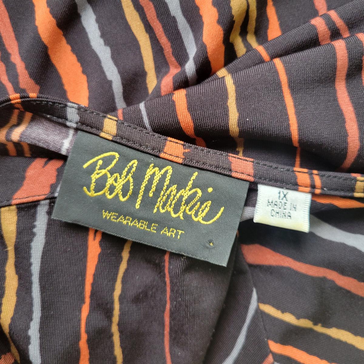 Bob Mackie Wearable Art Womens 1X Striped V-Neck 3/4 Sleeve Blouse Top Casual STR126E