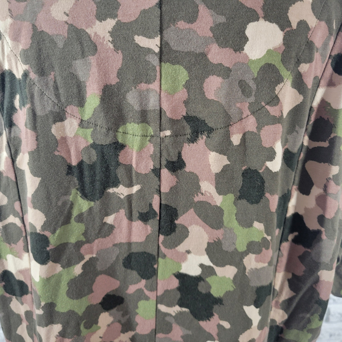 Denim & Co Womens 2XP Petite Plus Green Camo Camouflage Jersey Crew Neck Tee Top CAM4E