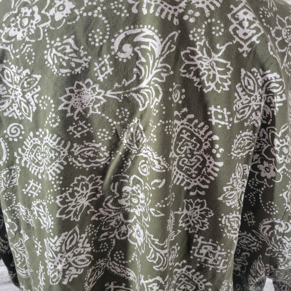 Erika Women 2X Top Green White Floral Cotton Button Up Shirt Short Sleeve Collar FLO307E