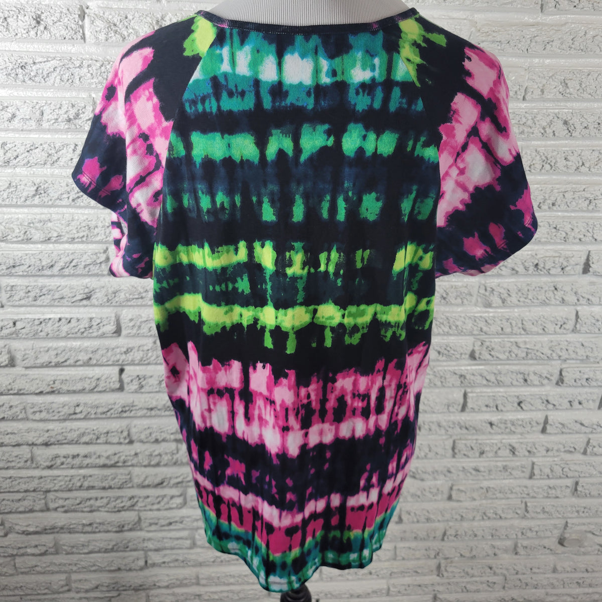Rafaella Women 2X Tee Shirt Cotton Tie Dye Keyhole Short Sleeve Multicolor Top TIE4E