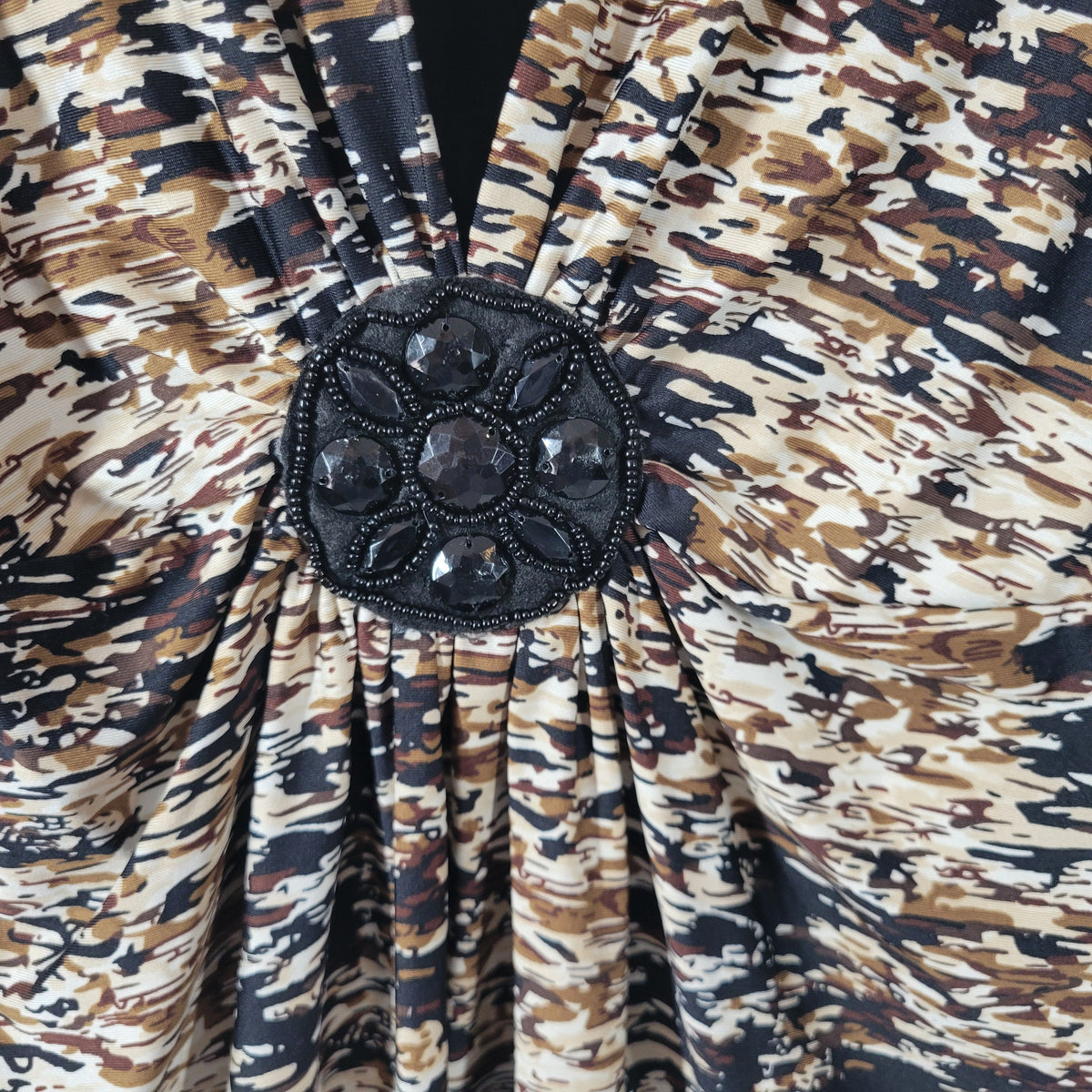 Notations Women 3X Tunic Blouse Brown Black Watercolor Beaded 3/4 Sleeve Square Neck WAT94E
