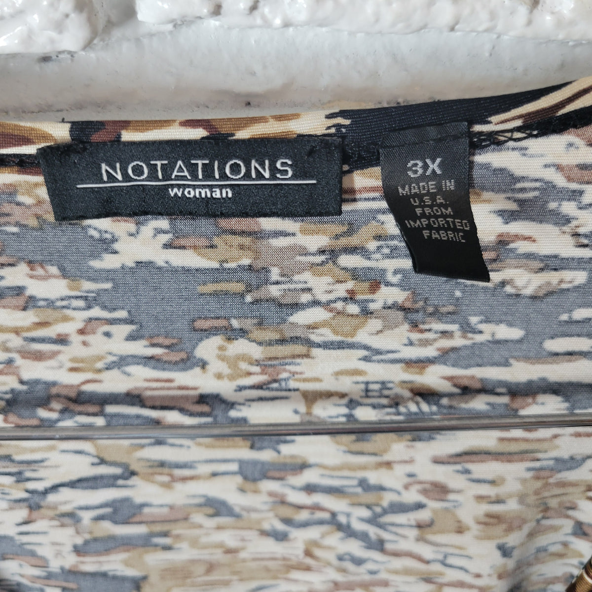 Notations Women 3X Tunic Blouse Brown Black Watercolor Beaded 3/4 Sleeve Square Neck WAT94E