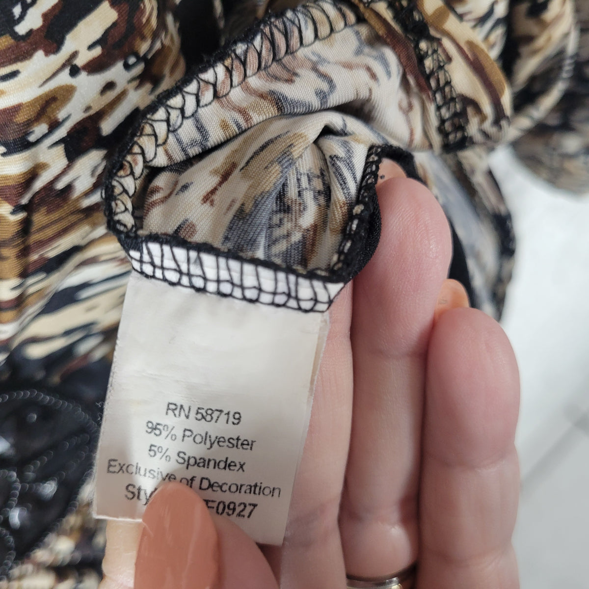 Notations Women 3X Tunic Blouse Brown Black Watercolor Beaded 3/4 Sleeve Square Neck WAT94E