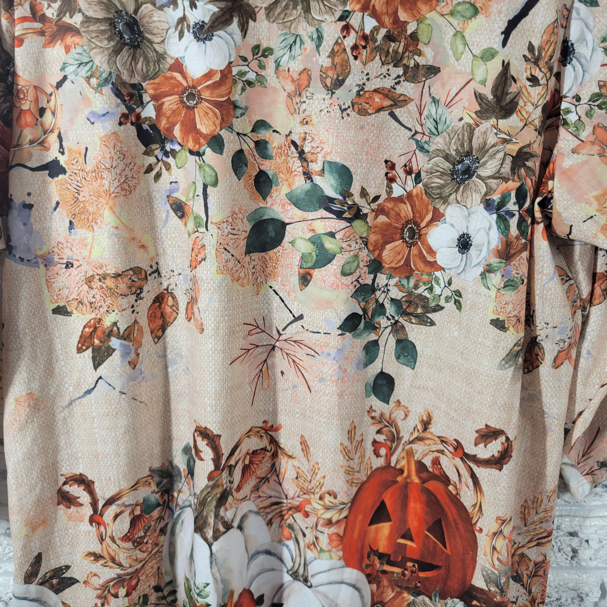 OneWorld Women 1X Fall Halloween Pumpkin Floral VNeck Top Embellished 3/4 Sleeve NOV64XE