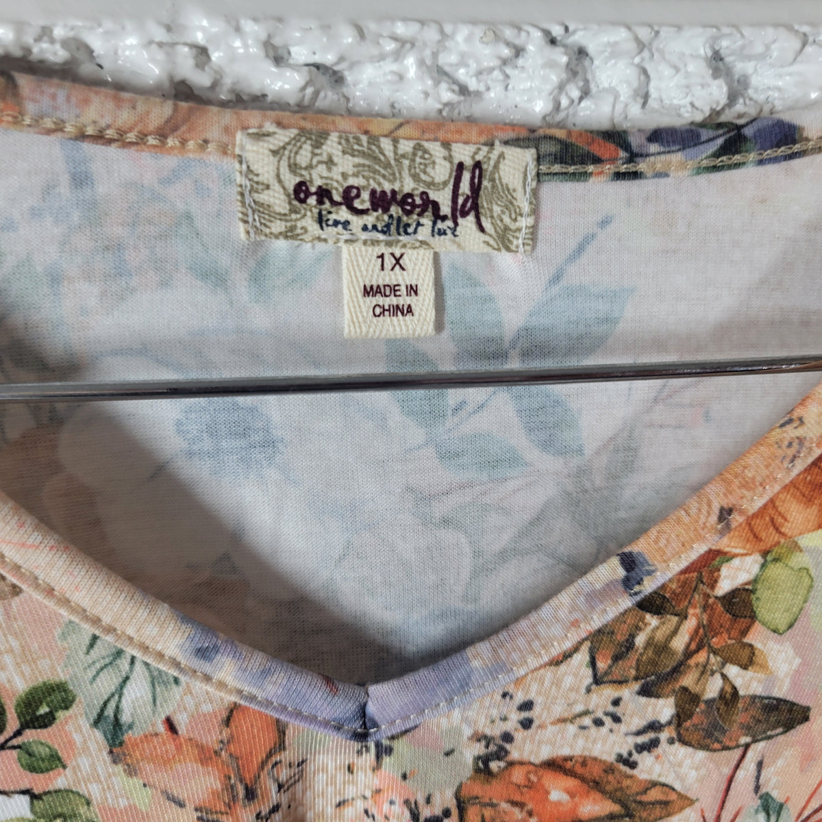 OneWorld Women 1X Fall Halloween Pumpkin Floral VNeck Top Embellished 3/4 Sleeve NOV64XE