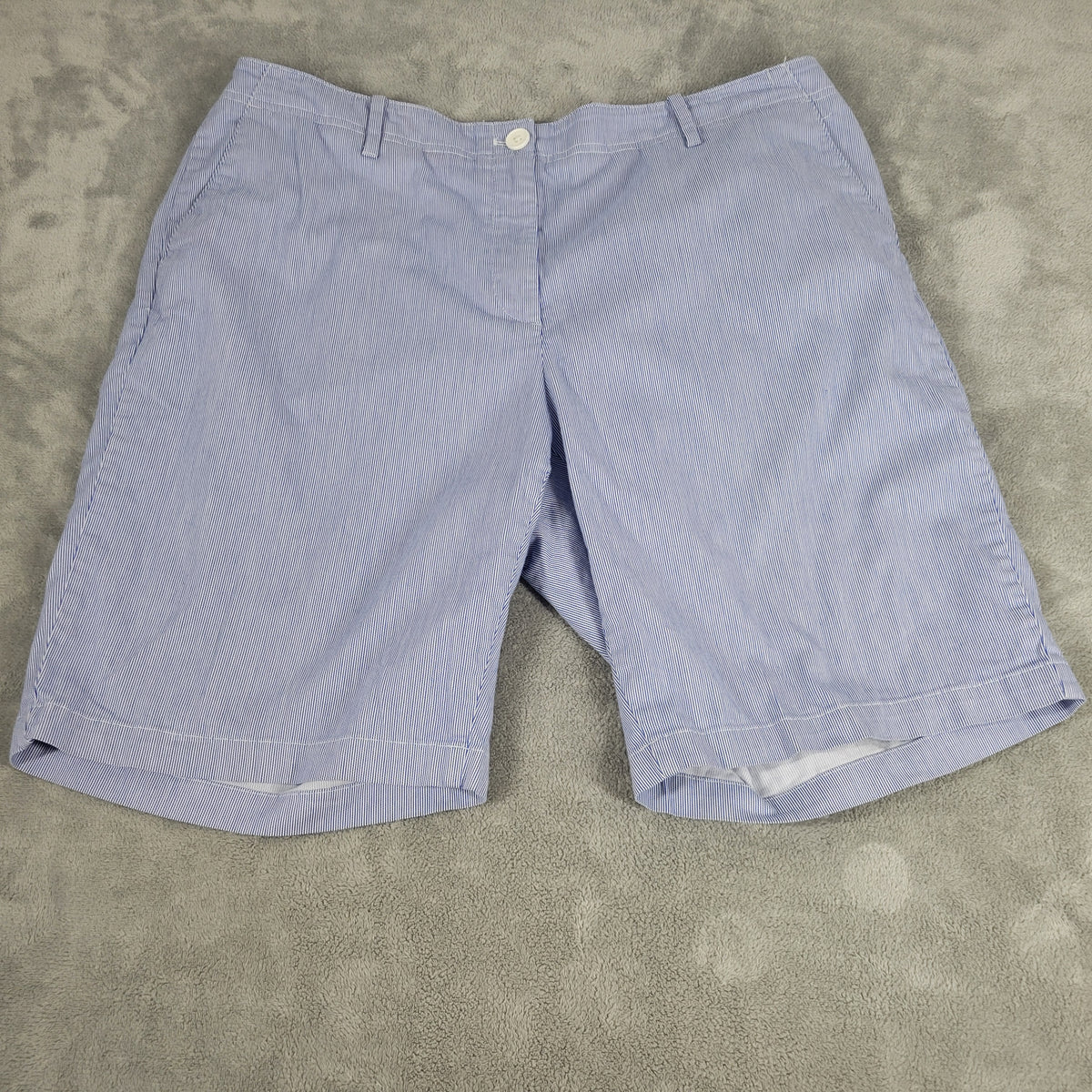 Talbots Chino Shorts Womens 16W Blue White Stripe Cotton Elastic Waist Casual STR128XE