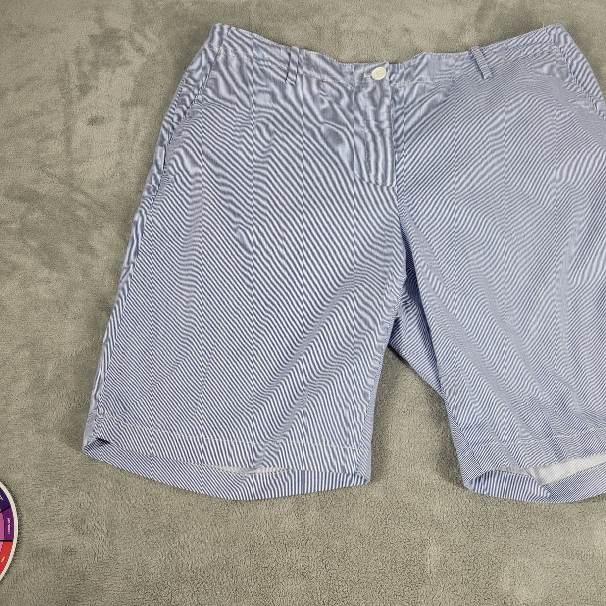 Talbots Chino Shorts Womens 16W Blue White Stripe Cotton Elastic Waist Casual STR128XE